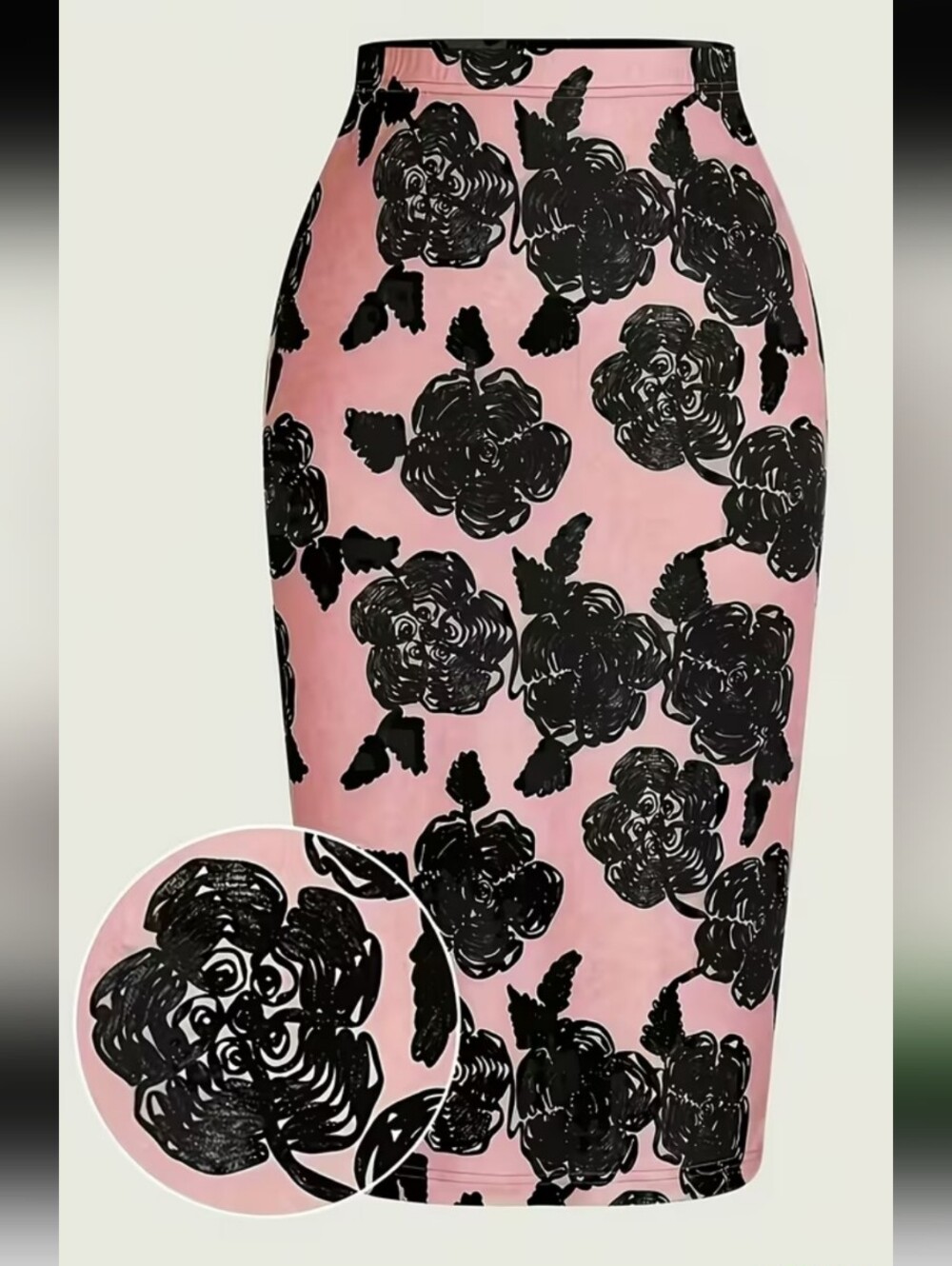 Pink/Black Floral Print Full Line Skirt 2-3XL - Picture 3 of 4